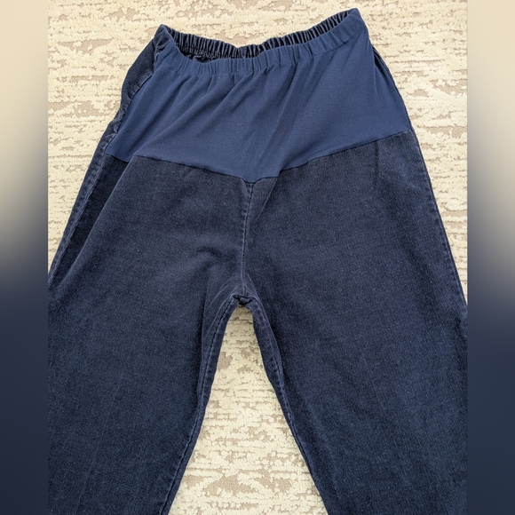 Navy Blue Women's Corduroy Maternity Pants - Picture 3 of 13